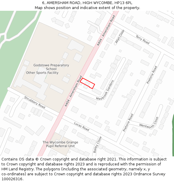 6, AMERSHAM ROAD, HIGH WYCOMBE, HP13 6PL: Location map and indicative extent of plot