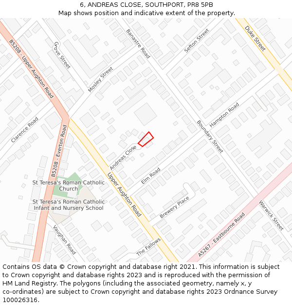 6, ANDREAS CLOSE, SOUTHPORT, PR8 5PB: Location map and indicative extent of plot