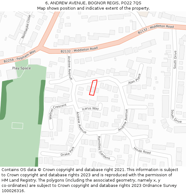 6, ANDREW AVENUE, BOGNOR REGIS, PO22 7QS: Location map and indicative extent of plot