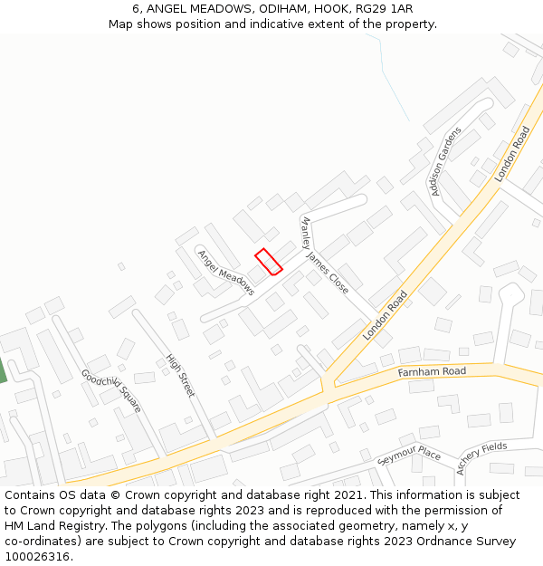 6, ANGEL MEADOWS, ODIHAM, HOOK, RG29 1AR: Location map and indicative extent of plot