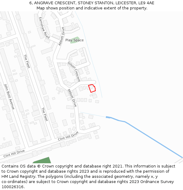 6, ANGRAVE CRESCENT, STONEY STANTON, LEICESTER, LE9 4AE: Location map and indicative extent of plot