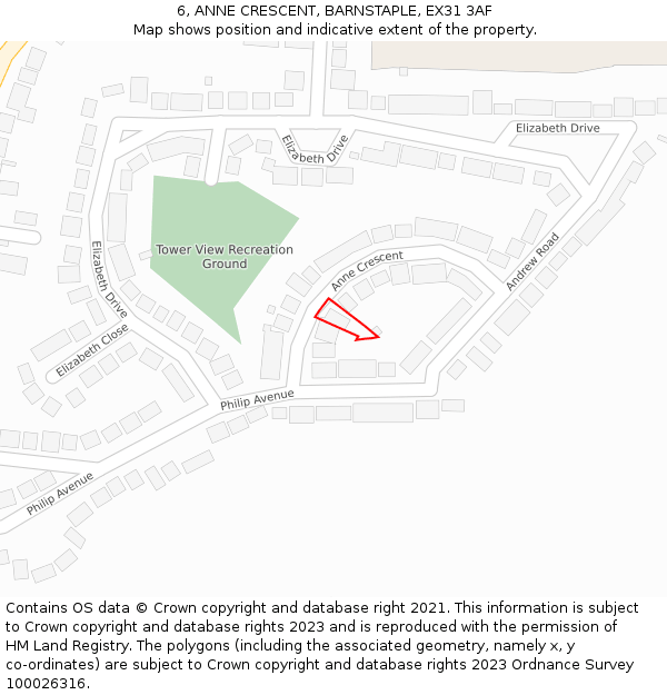 6, ANNE CRESCENT, BARNSTAPLE, EX31 3AF: Location map and indicative extent of plot