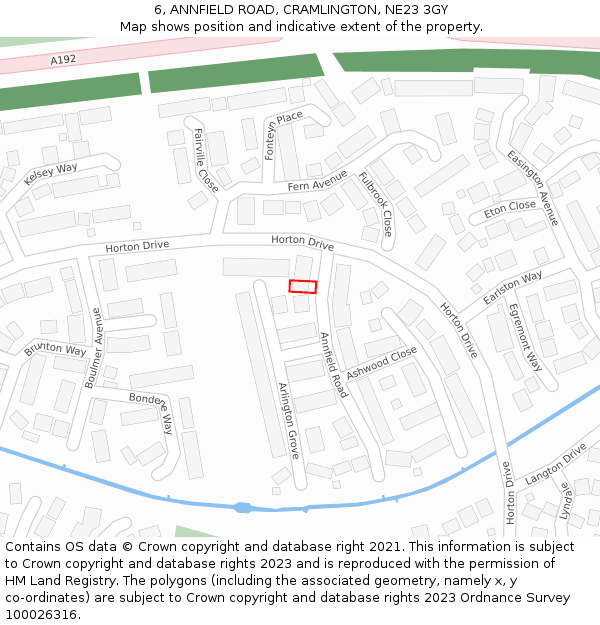 6, ANNFIELD ROAD, CRAMLINGTON, NE23 3GY: Location map and indicative extent of plot