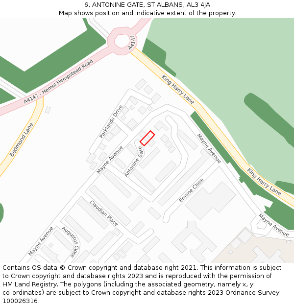 6, ANTONINE GATE, ST ALBANS, AL3 4JA: Location map and indicative extent of plot