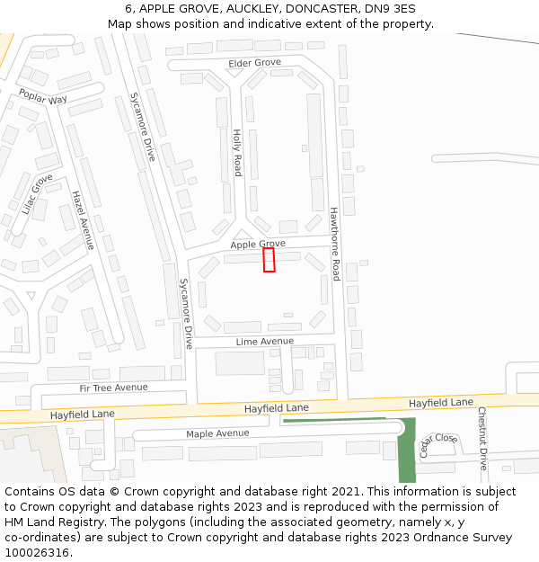 6, APPLE GROVE, AUCKLEY, DONCASTER, DN9 3ES: Location map and indicative extent of plot