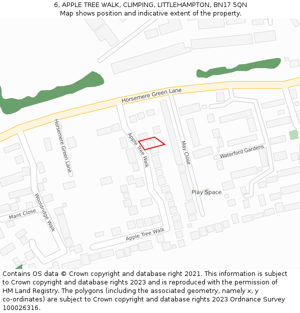 6, APPLE TREE WALK, CLIMPING, LITTLEHAMPTON, BN17 5QN: Location map and indicative extent of plot