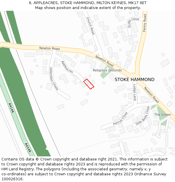 6, APPLEACRES, STOKE HAMMOND, MILTON KEYNES, MK17 9ET: Location map and indicative extent of plot