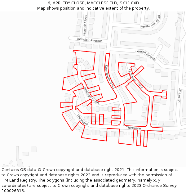 6, APPLEBY CLOSE, MACCLESFIELD, SK11 8XB: Location map and indicative extent of plot