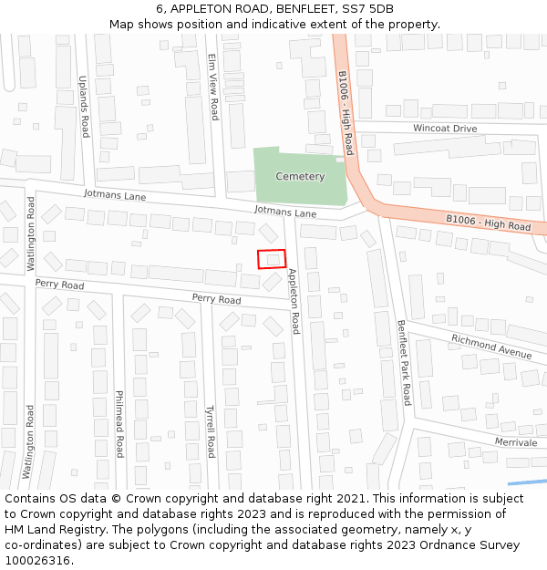 6, APPLETON ROAD, BENFLEET, SS7 5DB: Location map and indicative extent of plot