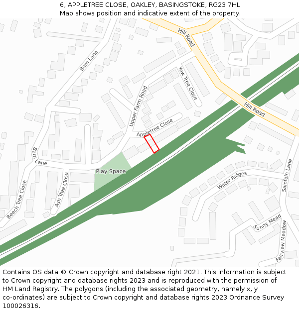 6, APPLETREE CLOSE, OAKLEY, BASINGSTOKE, RG23 7HL: Location map and indicative extent of plot