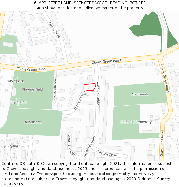 6, APPLETREE LANE, SPENCERS WOOD, READING, RG7 1EF: Location map and indicative extent of plot