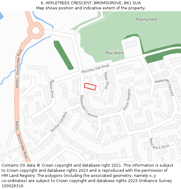 6, APPLETREES CRESCENT, BROMSGROVE, B61 0UA: Location map and indicative extent of plot