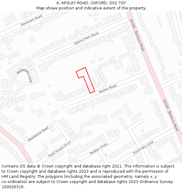 6, APSLEY ROAD, OXFORD, OX2 7QY: Location map and indicative extent of plot