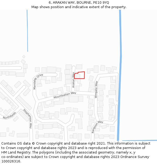 6, ARAKAN WAY, BOURNE, PE10 9YQ: Location map and indicative extent of plot