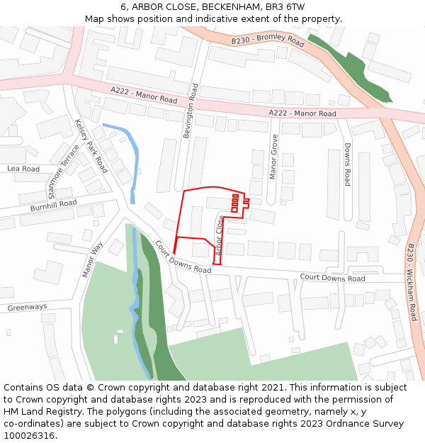 6, ARBOR CLOSE, BECKENHAM, BR3 6TW: Location map and indicative extent of plot