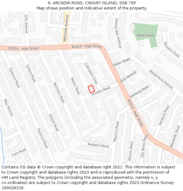 6, ARCADIA ROAD, CANVEY ISLAND, SS8 7SP: Location map and indicative extent of plot