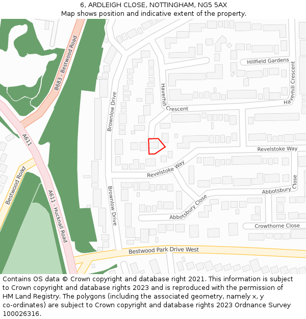 6, ARDLEIGH CLOSE, NOTTINGHAM, NG5 5AX: Location map and indicative extent of plot