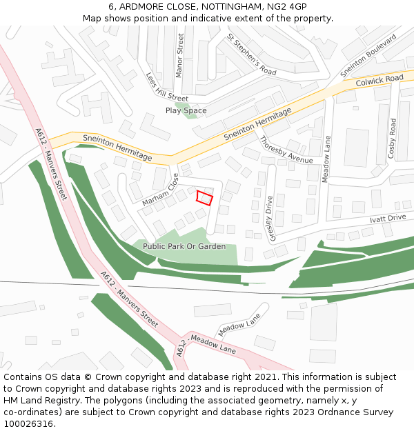 6, ARDMORE CLOSE, NOTTINGHAM, NG2 4GP: Location map and indicative extent of plot