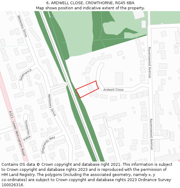 6, ARDWELL CLOSE, CROWTHORNE, RG45 6BA: Location map and indicative extent of plot