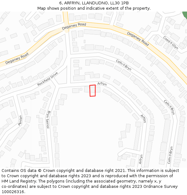 6, ARFRYN, LLANDUDNO, LL30 1PB: Location map and indicative extent of plot