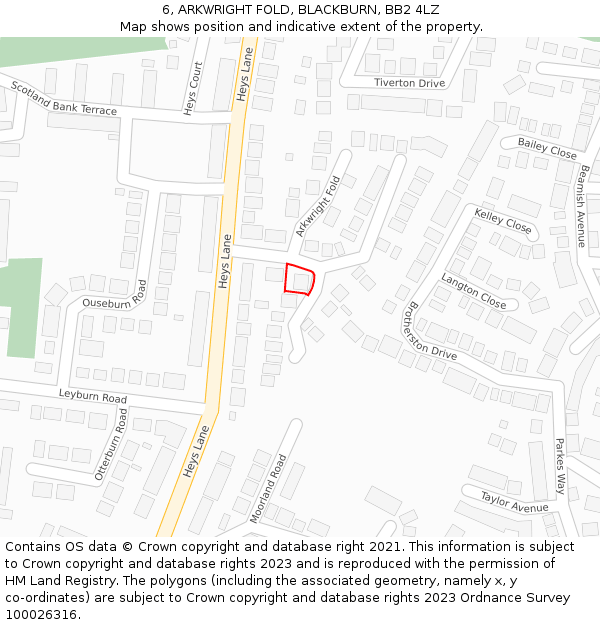 6, ARKWRIGHT FOLD, BLACKBURN, BB2 4LZ: Location map and indicative extent of plot