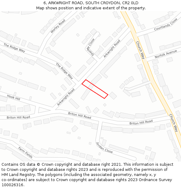 6, ARKWRIGHT ROAD, SOUTH CROYDON, CR2 0LD: Location map and indicative extent of plot