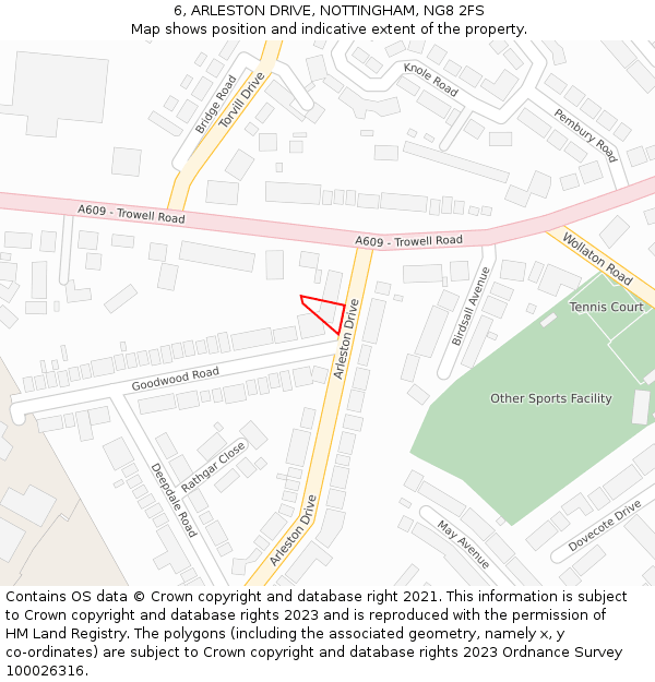 6, ARLESTON DRIVE, NOTTINGHAM, NG8 2FS: Location map and indicative extent of plot