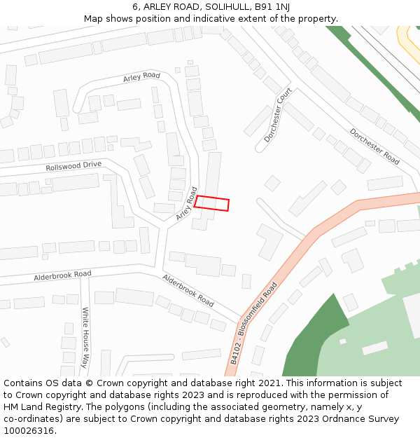 6, ARLEY ROAD, SOLIHULL, B91 1NJ: Location map and indicative extent of plot