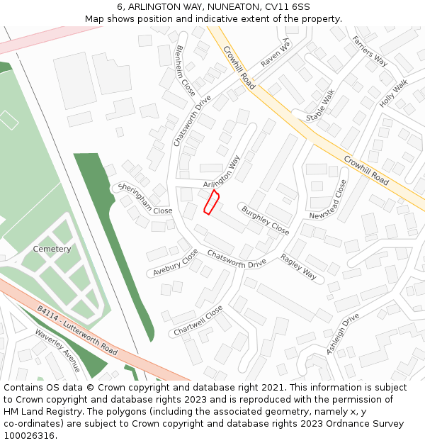 6, ARLINGTON WAY, NUNEATON, CV11 6SS: Location map and indicative extent of plot