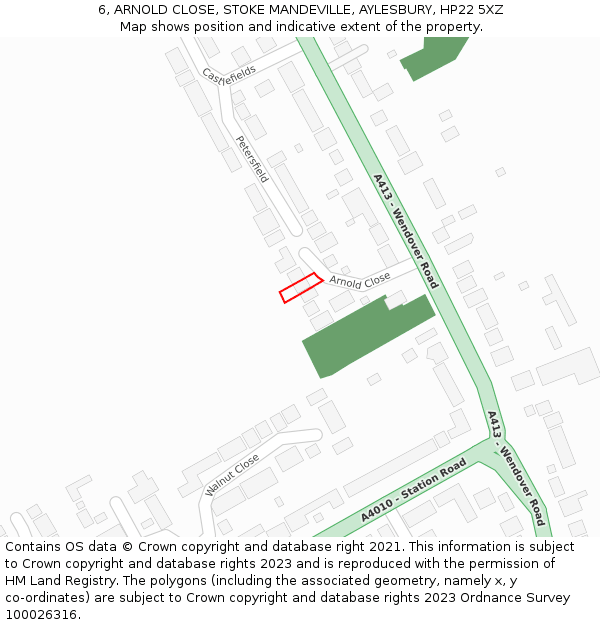 6, ARNOLD CLOSE, STOKE MANDEVILLE, AYLESBURY, HP22 5XZ: Location map and indicative extent of plot