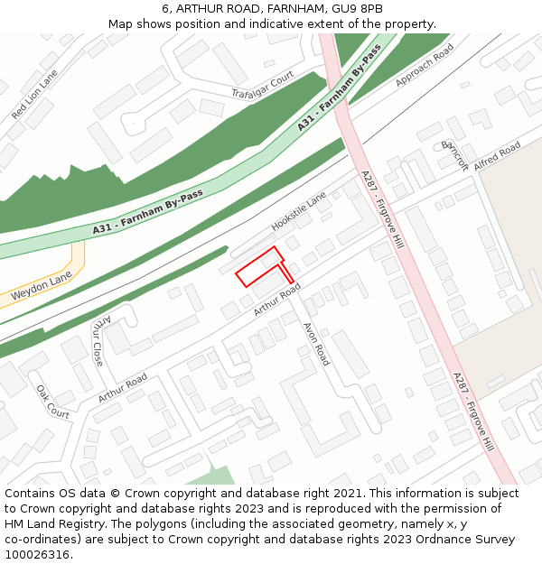 6, ARTHUR ROAD, FARNHAM, GU9 8PB: Location map and indicative extent of plot