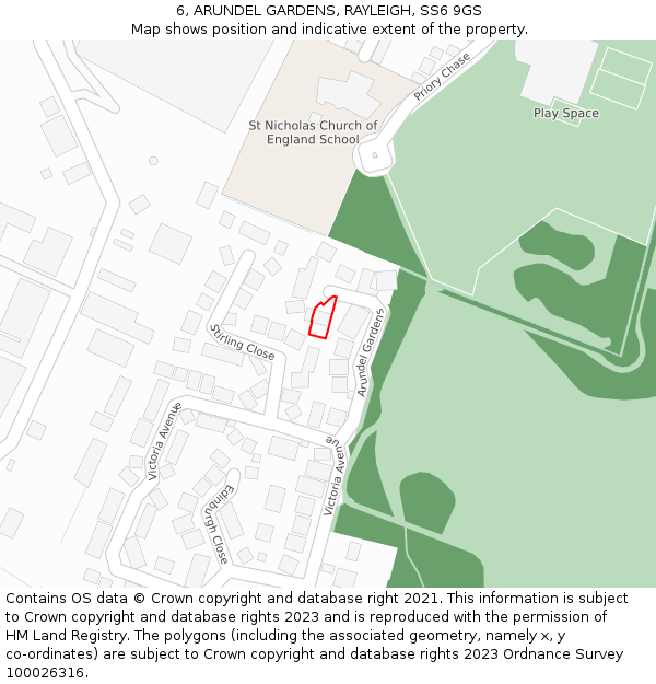 6, ARUNDEL GARDENS, RAYLEIGH, SS6 9GS: Location map and indicative extent of plot