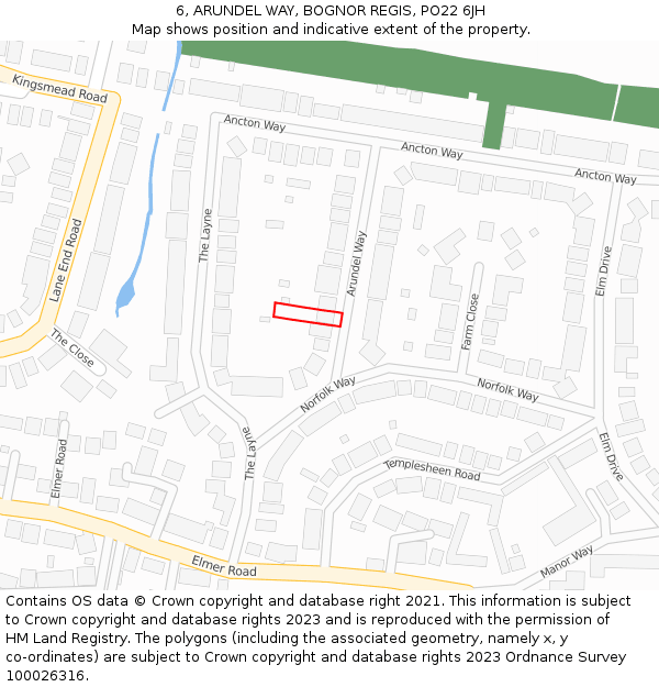 6, ARUNDEL WAY, BOGNOR REGIS, PO22 6JH: Location map and indicative extent of plot