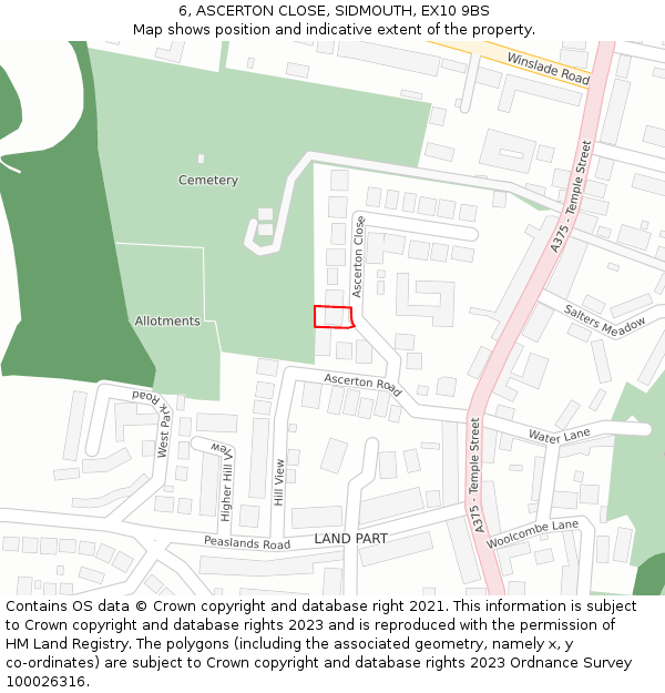 6, ASCERTON CLOSE, SIDMOUTH, EX10 9BS: Location map and indicative extent of plot