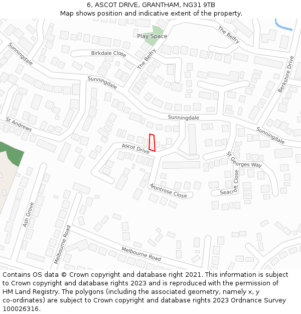 6, ASCOT DRIVE, GRANTHAM, NG31 9TB: Location map and indicative extent of plot