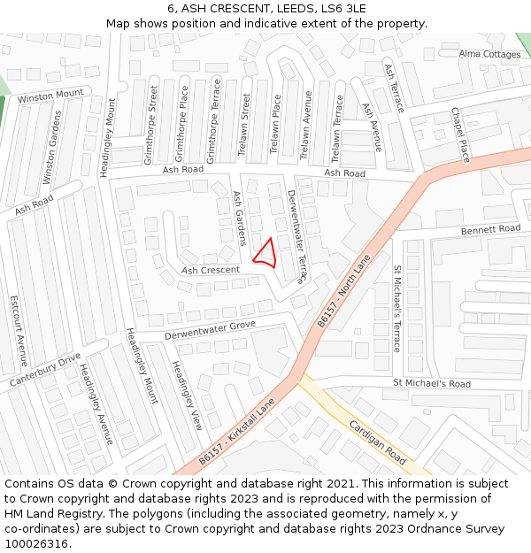 6, ASH CRESCENT, LEEDS, LS6 3LE: Location map and indicative extent of plot