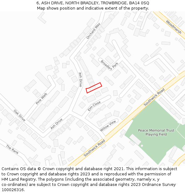 6, ASH DRIVE, NORTH BRADLEY, TROWBRIDGE, BA14 0SQ: Location map and indicative extent of plot