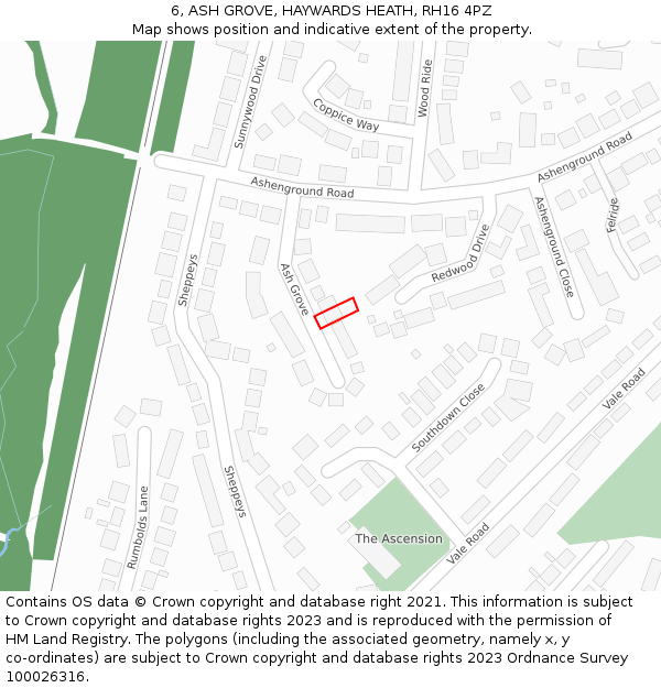 6, ASH GROVE, HAYWARDS HEATH, RH16 4PZ: Location map and indicative extent of plot