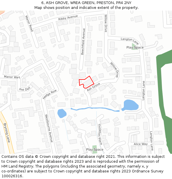 6, ASH GROVE, WREA GREEN, PRESTON, PR4 2NY: Location map and indicative extent of plot