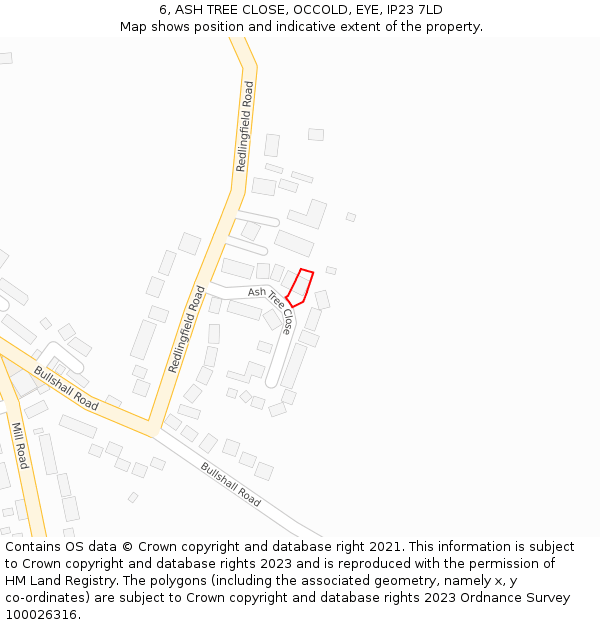 6, ASH TREE CLOSE, OCCOLD, EYE, IP23 7LD: Location map and indicative extent of plot