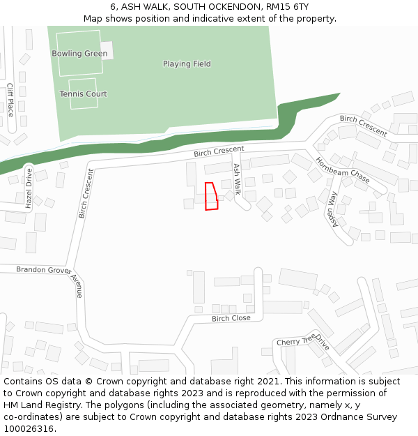 6, ASH WALK, SOUTH OCKENDON, RM15 6TY: Location map and indicative extent of plot