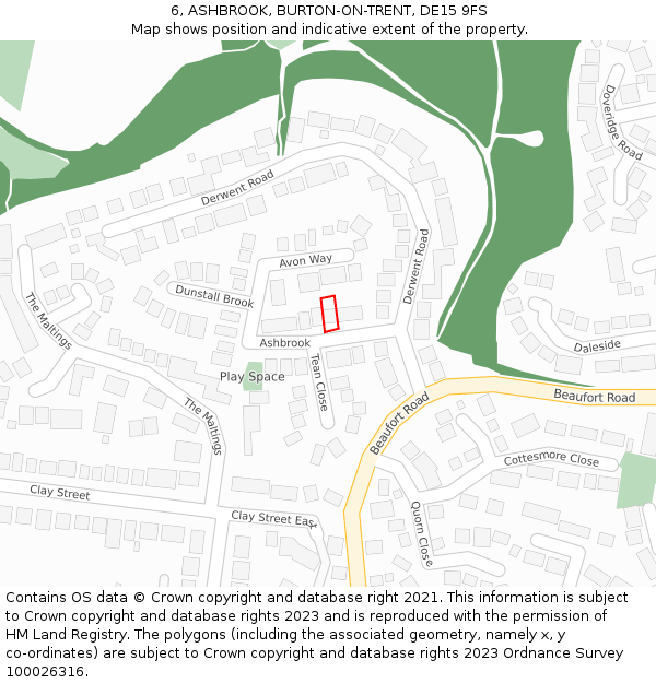 6, ASHBROOK, BURTON-ON-TRENT, DE15 9FS: Location map and indicative extent of plot