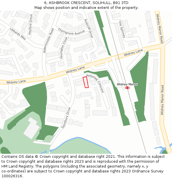 6, ASHBROOK CRESCENT, SOLIHULL, B91 3TD: Location map and indicative extent of plot