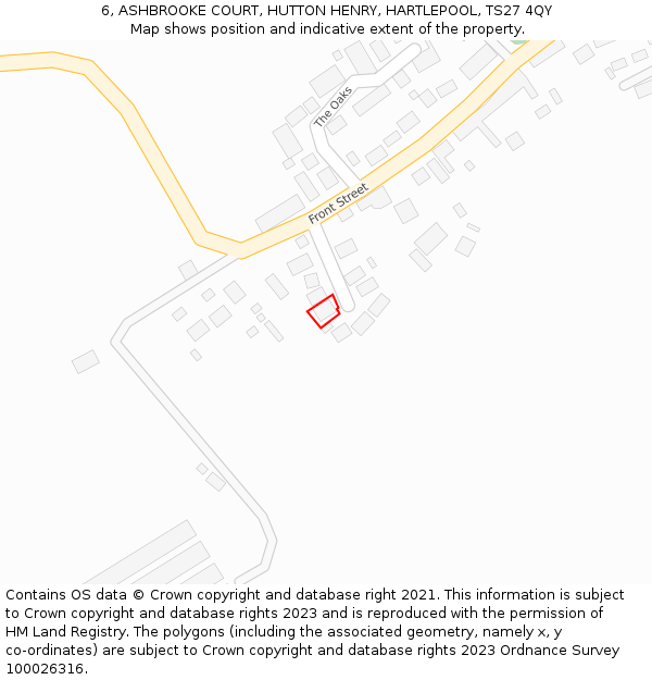 6, ASHBROOKE COURT, HUTTON HENRY, HARTLEPOOL, TS27 4QY: Location map and indicative extent of plot