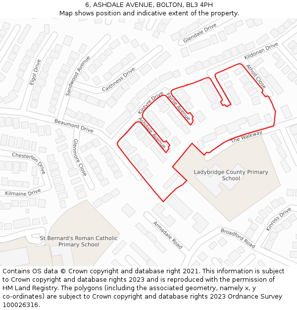 6, ASHDALE AVENUE, BOLTON, BL3 4PH: Location map and indicative extent of plot