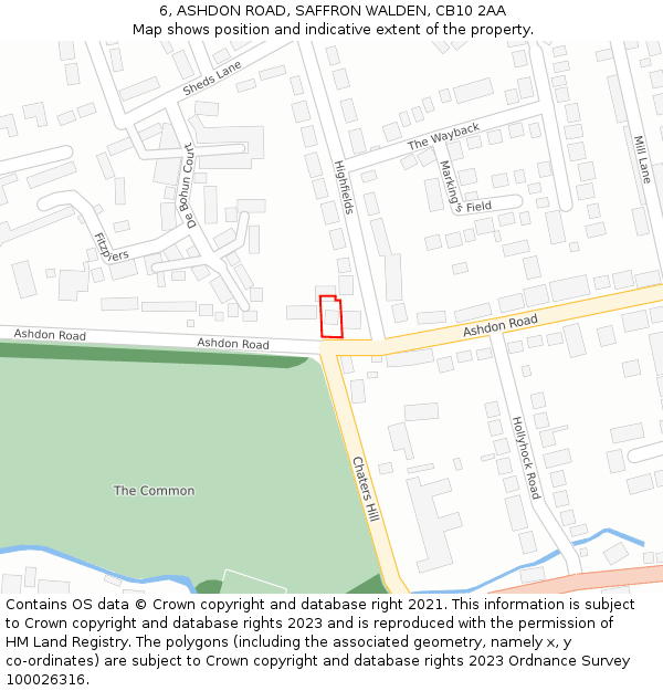 6, ASHDON ROAD, SAFFRON WALDEN, CB10 2AA: Location map and indicative extent of plot