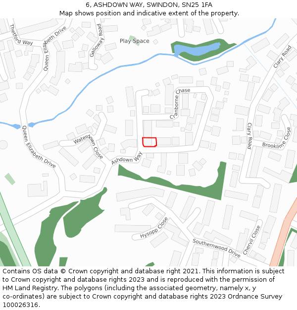 6, ASHDOWN WAY, SWINDON, SN25 1FA: Location map and indicative extent of plot