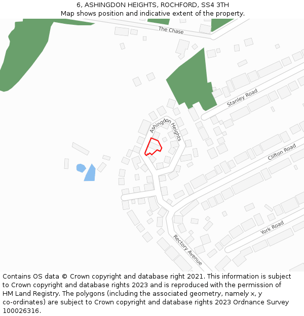 6, ASHINGDON HEIGHTS, ROCHFORD, SS4 3TH: Location map and indicative extent of plot