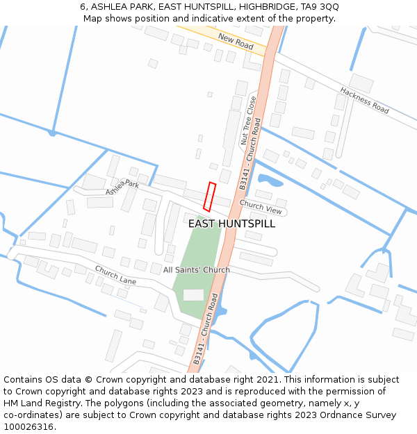 6, ASHLEA PARK, EAST HUNTSPILL, HIGHBRIDGE, TA9 3QQ: Location map and indicative extent of plot