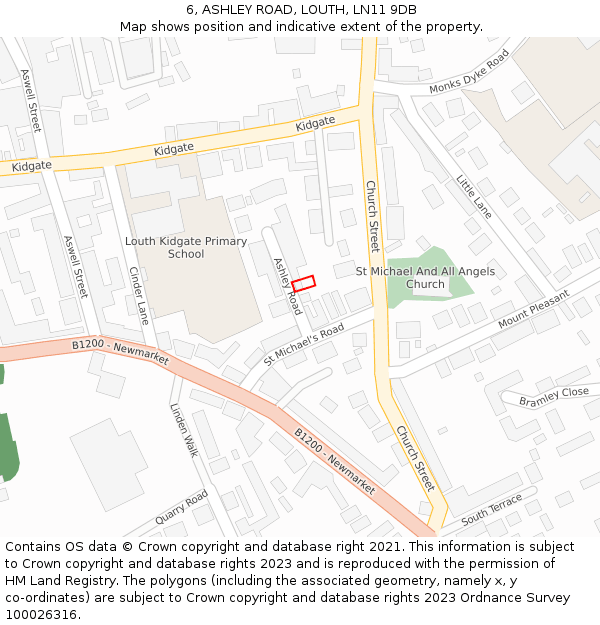 6, ASHLEY ROAD, LOUTH, LN11 9DB: Location map and indicative extent of plot